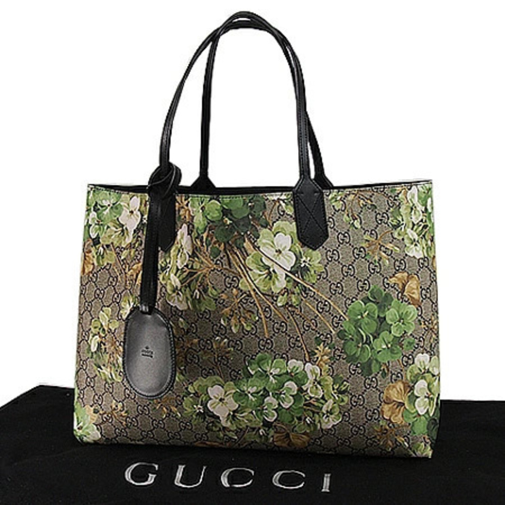 Gucci GG Blooms Reversible Tote Bag Leather Yellow Black
